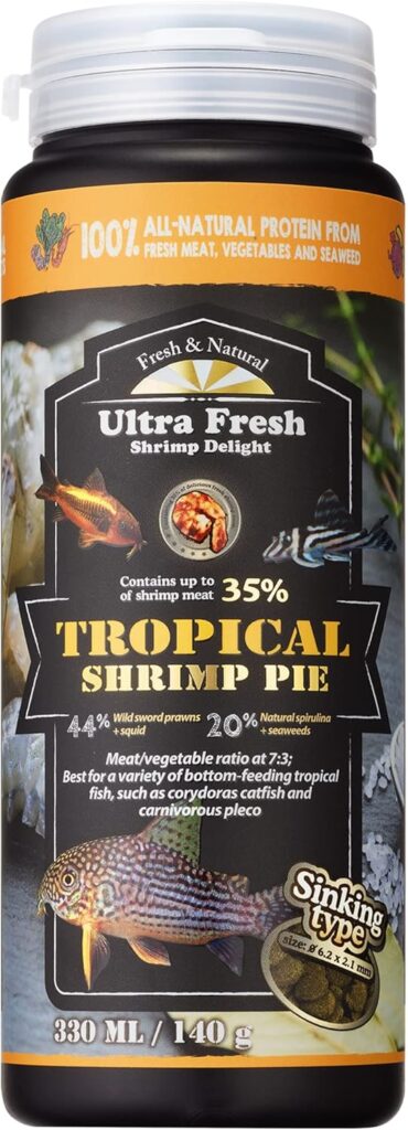Ultra Fresh Bottom Feeder Fish Food, Sword Prawns, Natural Protein, Balanced Diet, for Catfish, Corydoras, Loaches, Tropical Shrimp Pie 4.94 Ounces
