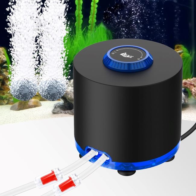 AQQA quiet powerful aquarium air pump 3W with stainless steel dual outlet and air stone