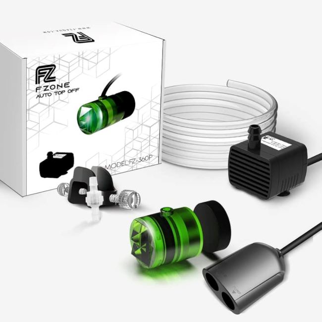 Fzone Aquarium ATO auto top off system with dual optical sensors installed on aquarium