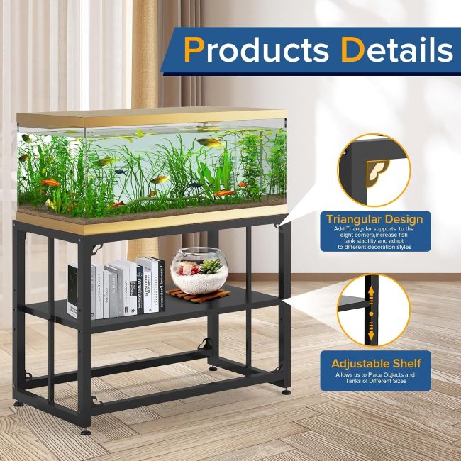 TOCRETOARE 40 Gallon Metal Stand – 40-gallon metal fish tank stand with double-layer storage, 660lb capacity, black finish.