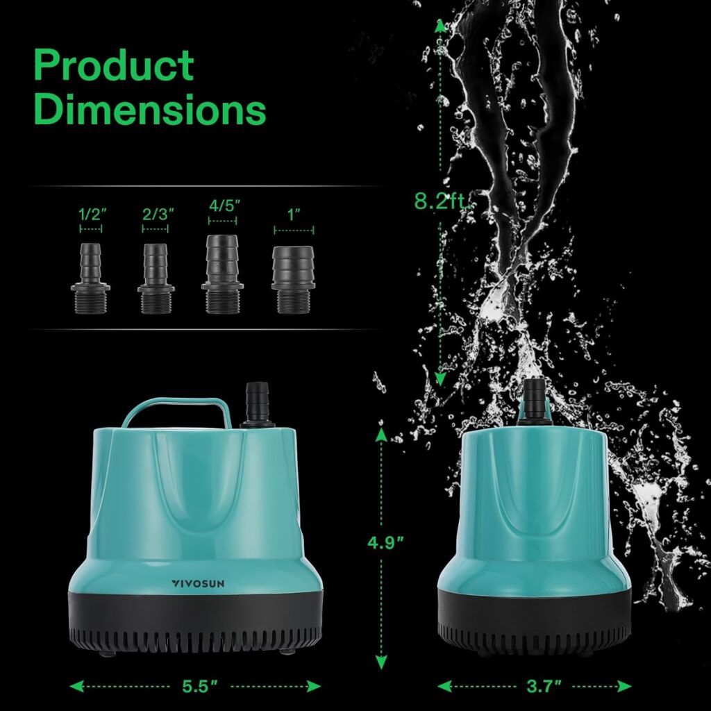 VIVOSUN 660GPH 40W submersible aquarium pump with multiple nozzles
