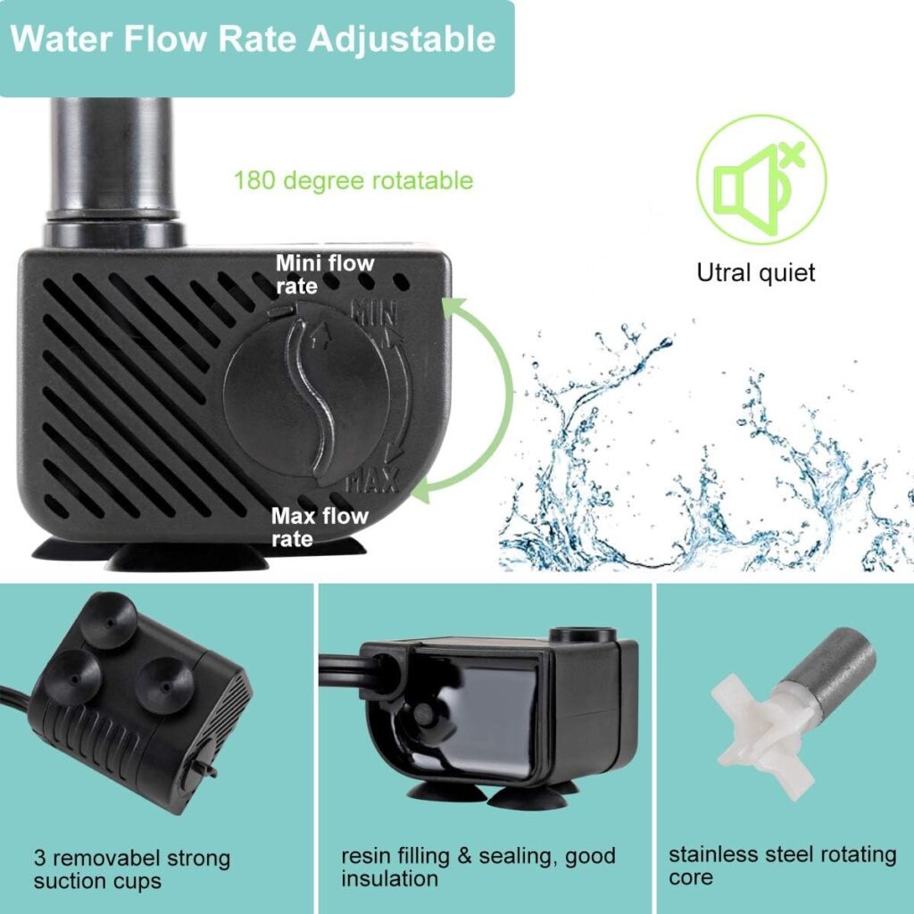 Hygger ultra-quiet mini water pump 53GPH for fish tanks and fountains