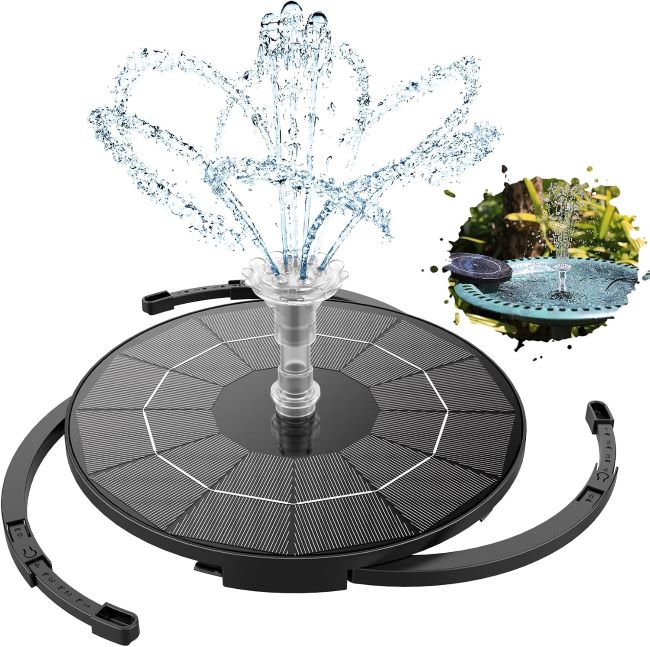 AISITIN 3.5W Solar Fountain Pump – solar-powered bird bath and garden fountain pump with multiple spray nozzles for ponds and outdoor water features.