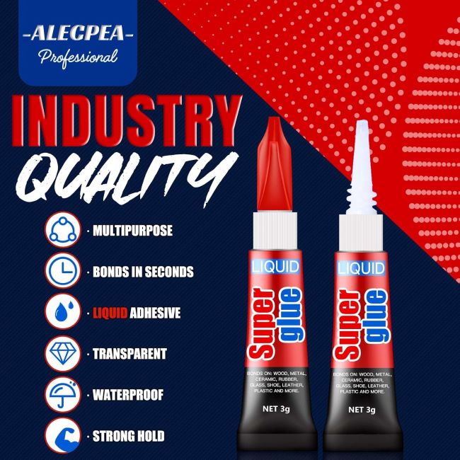 ALECPEA single-use super glue pack for fast bonding of plastic, ceramic, leather, and metal materials