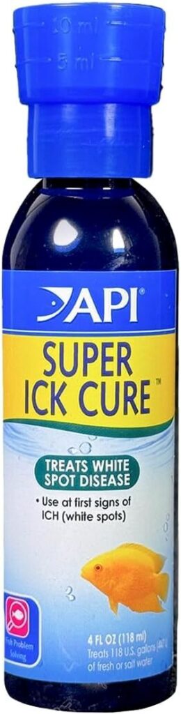 API Liquid Super Ick Cure Fish Remedy – 4 fl oz medication for freshwater and saltwater fish to treat ich and maintain fish health.