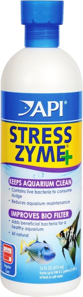 API Stress Zyme Aquarium Cleaning Solution 16-Ounce – water conditioner for freshwater and saltwater tanks, reduces fish stress and supports tank hygiene.