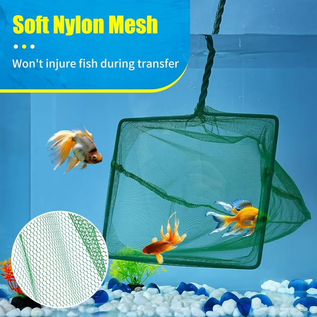 AQUANEAT 8-inch aquarium fish net with firm handle for cleaning waste in fish tanks and small ponds