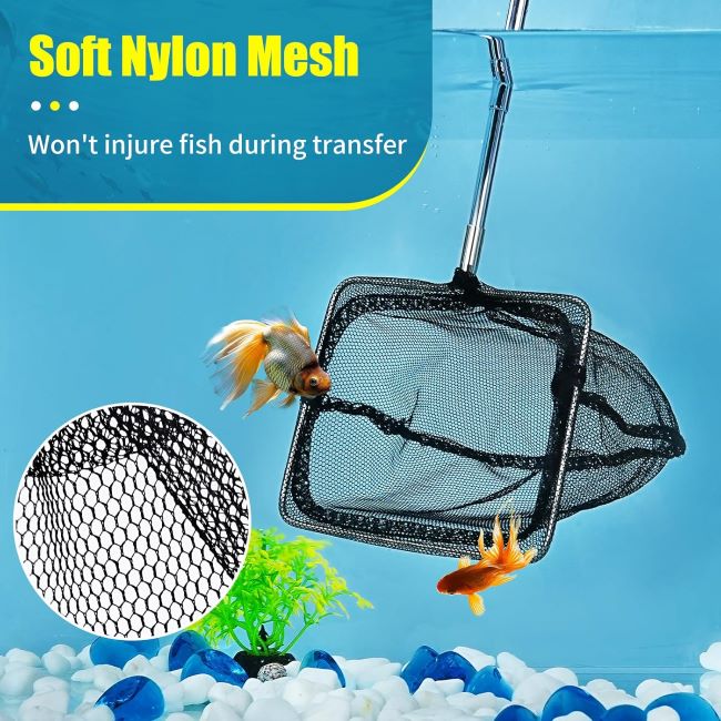 AQUANEAT small aquarium net with extendable handle for cleaning waste and maintaining fish tanks