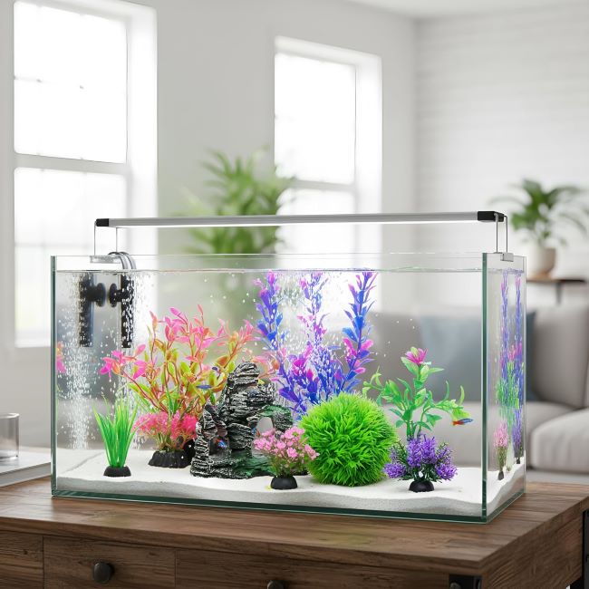 Ameliade Artificial aquarium plants with rock cave decor for betta and goldfish tanks