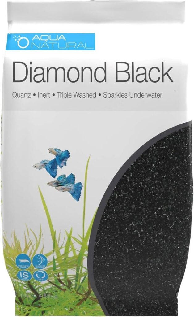 Aqua Natural Diamond Black 10lb Gravel – premium 1–2mm black substrate for aquariums, fish tanks, and terrariums.