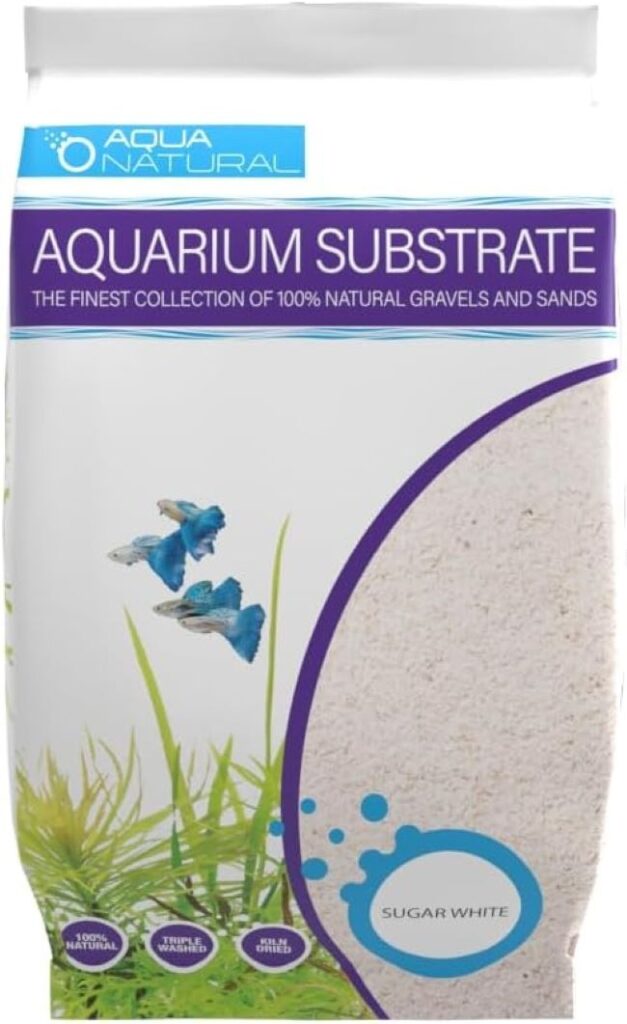 Aqua Natural Sugar White Sand 10lb – white aquarium substrate for aquascaping, vivariums, and terrariums, safe and natural for fish tanks.