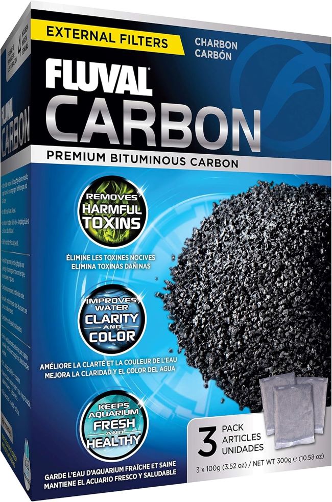 Fluval aquarium carbon filter media in nylon bags for cleaner tank water
