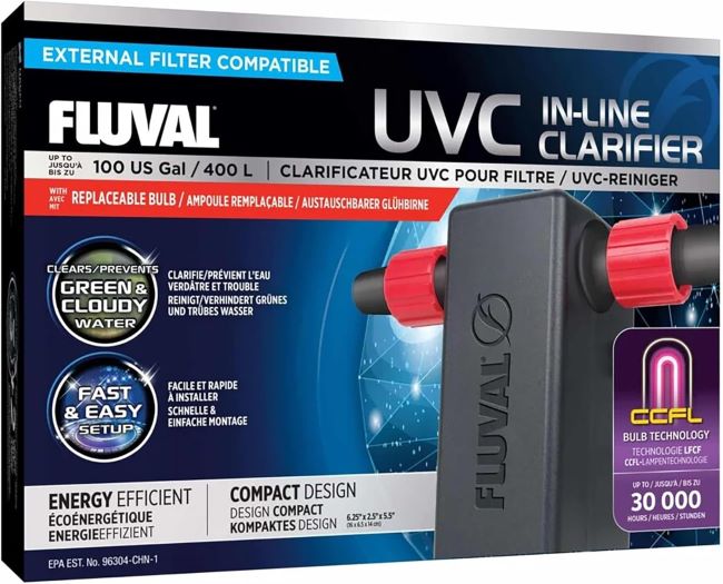 Fluval inline UVC clarifier for aquarium filters to maintain clear and algae-free water