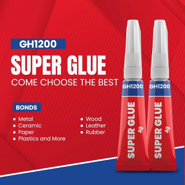 GH1200 strong super glue multipack with anti-clog cap for DIY crafts and hard surface bonding
