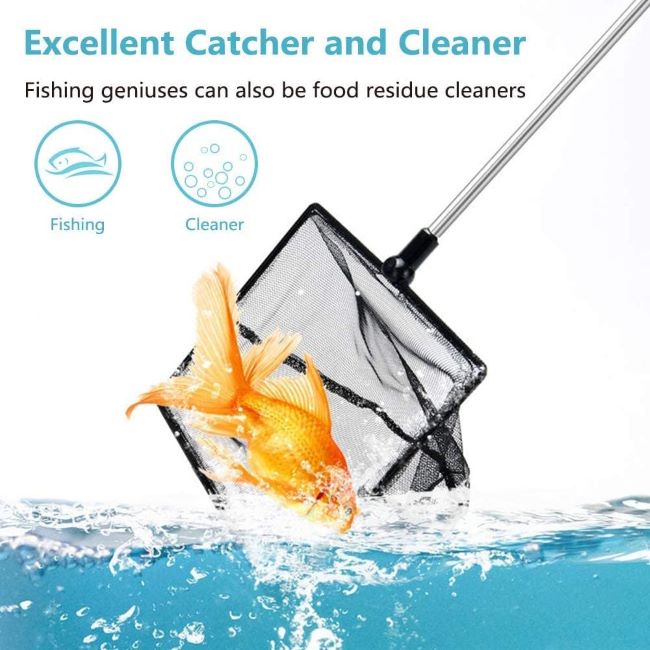 Grepol-V extendable aquarium fish net with stainless steel handle for catching fish and shrimp safely