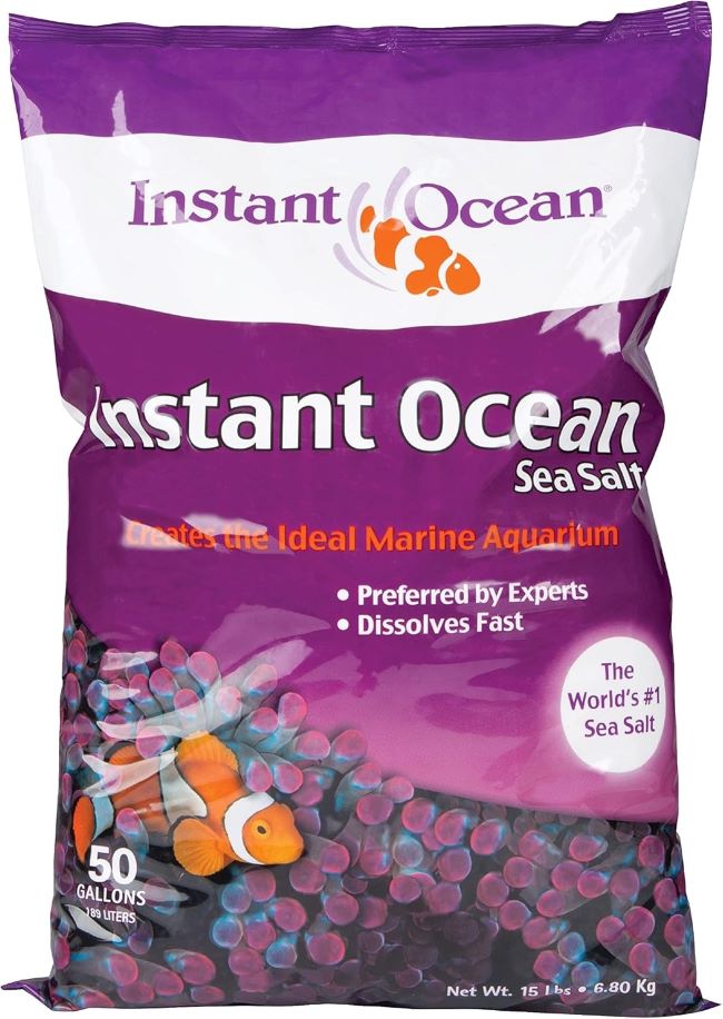 Instant Ocean Sea Salt 50 Gallons – fast-dissolving reef salt for marine aquariums, supports coral and fish health.