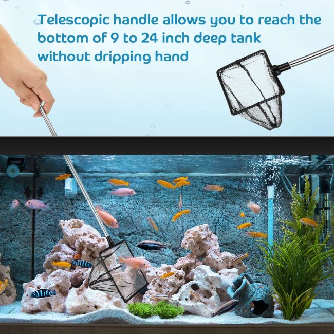 Sumind extendable stainless steel aquarium fish nets for catching fish and cleaning aquariums safely