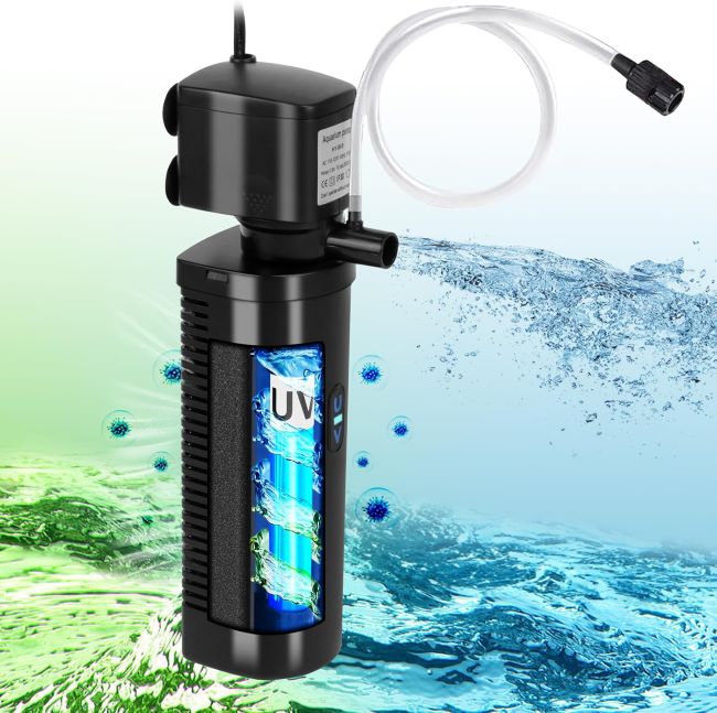 TARARIUM 200GPH aquarium UV filter with submersible pump for crystal clear freshwater and saltwater tanks