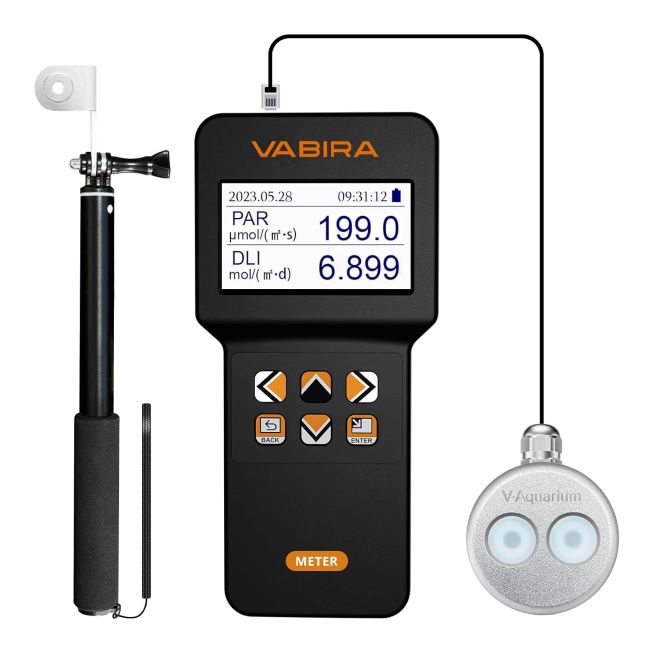 VABIRA VBR-Aqua IP68 PAR Meter for aquariums and reefs with 3FT telescopic rod measuring R, G, B PAR separately