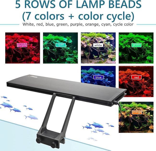 hygger Clip On 24/7 LED Aquarium Light for 12–20in Tanks with 7 Colors, Adjustable Timer and Brightness