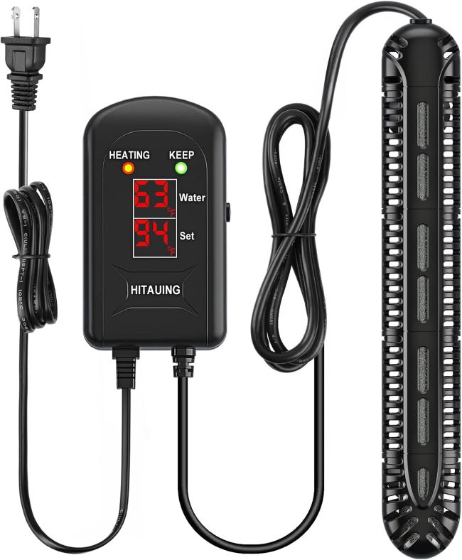 HiTauing 300W aquarium heater with LED display and safety features maintaining stable water temperature in fish tank
