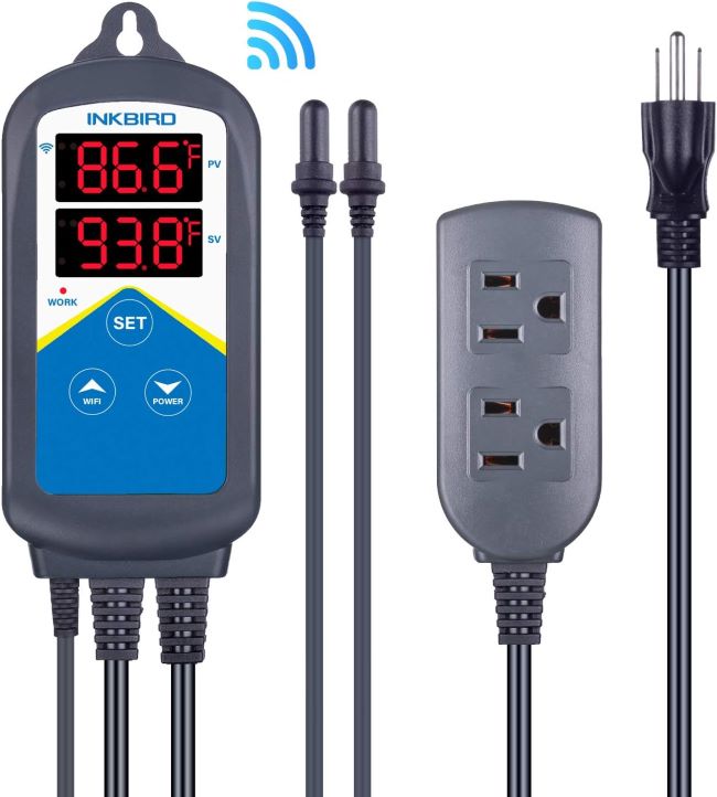 Inkbird WiFi aquarium temperature controller with dual probes managing heater for accurate water conditions