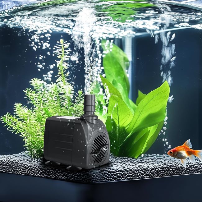 Quiet GROWNEER 550GPH Submersible Pump circulating water in a fish tank in New York