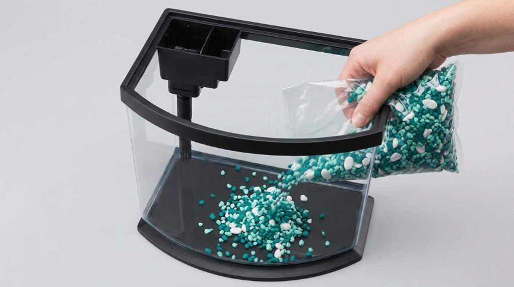 Adding conditioned water to an Aqueon MiniBow desktop aquarium