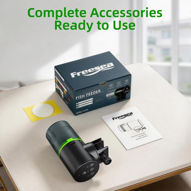Freesea fish feeder with easy setup and feeding controls